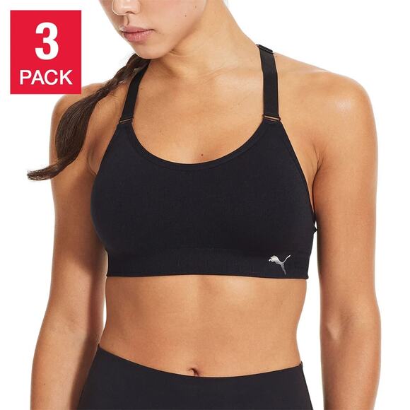 Puma Women’s Sports Bra Set 3 Colors Black White Gray Small Racerback Wire-Free - Picture 15 of 15